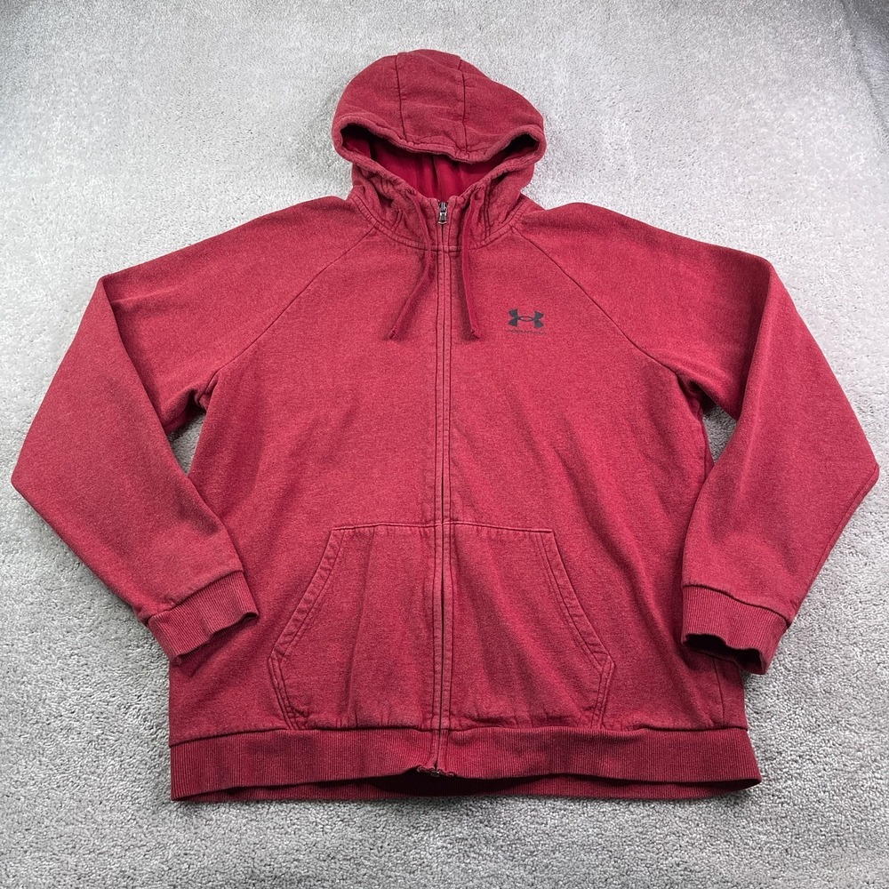 Under Armour Hoodie Mens XL Red UA Rival Fleece Full Zip Sweatshirt Gym Workout